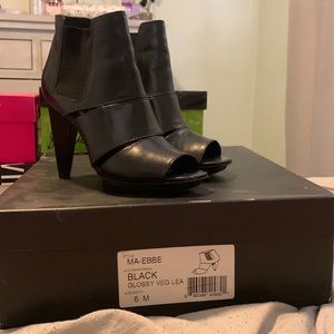 BCBG black leather booties